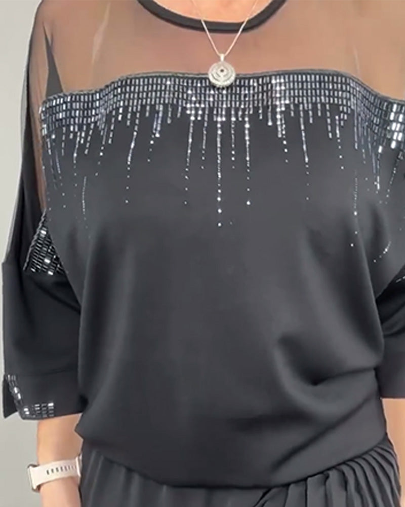 Mesh Splicing Loose Blouse