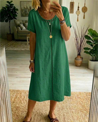 Hollow Paneled Straight Cotton And Linen Dress