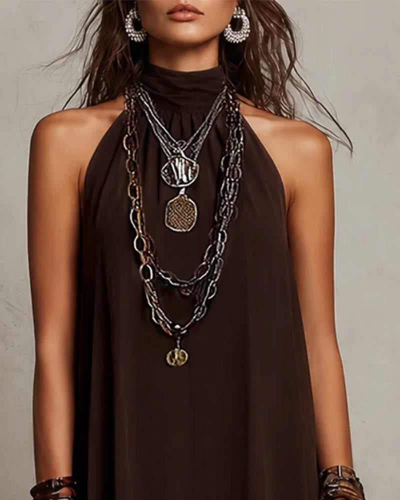 Halter High Neck Sheer Long Dress