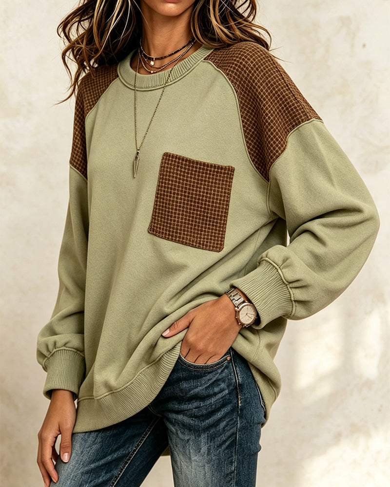 Round Neck Contrast Casual Sweatshirt