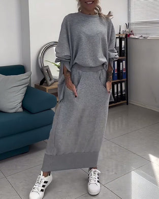 Threaded Sweatshirt & Skirt Set