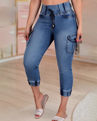 Drawstring Pocket Capri Jeans