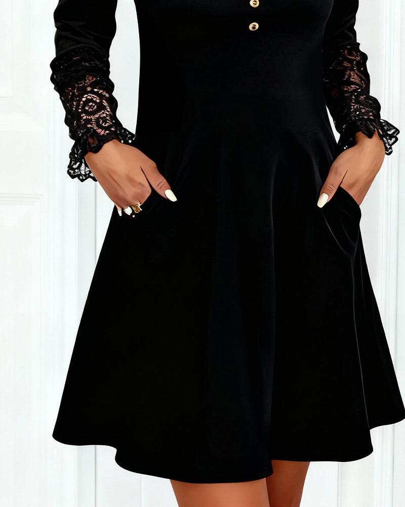 Patchwork V-Neck Elegant Dress