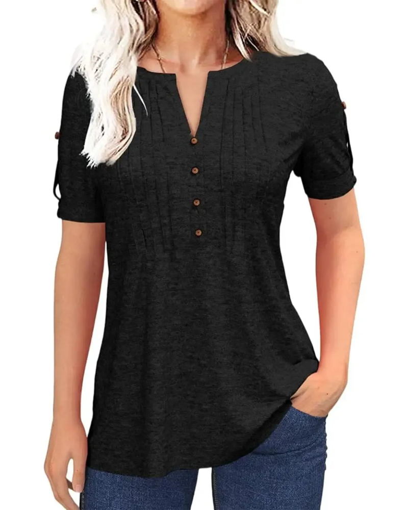 Pleated Henley Short Sleeve T-Shirt