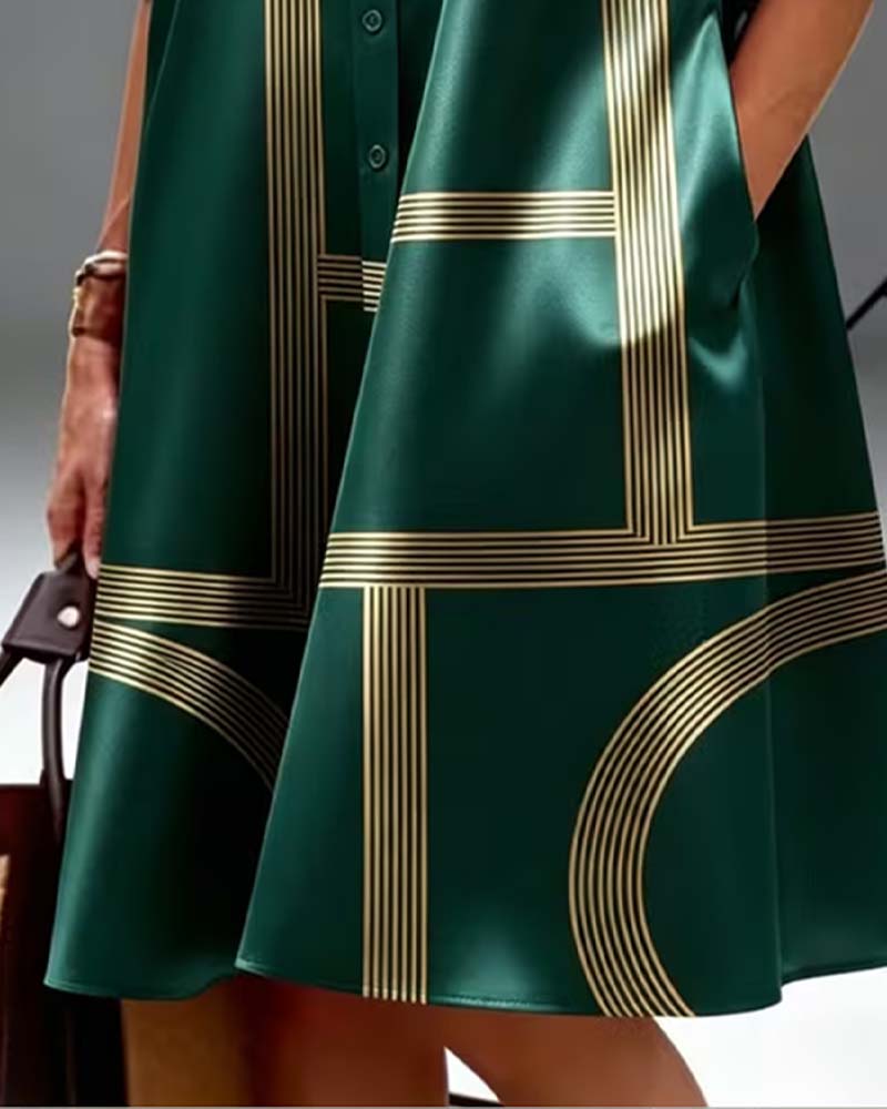 Lapel Line Print Shirt Dress