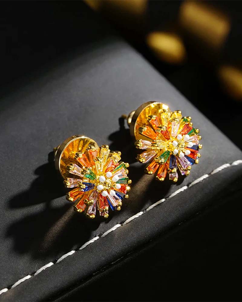 Colorful Firework Stud Earrings 💎 Zirconia Design & Minimalist Elegant
