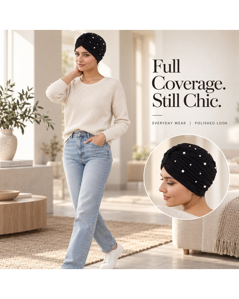 Pearl Pleated Pre-Tied Turban Hat