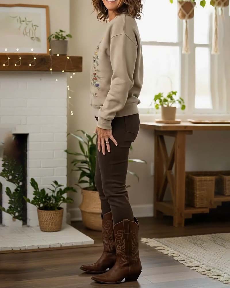 Loose-Fitting Long-Sleeved Printed Sweatshirt