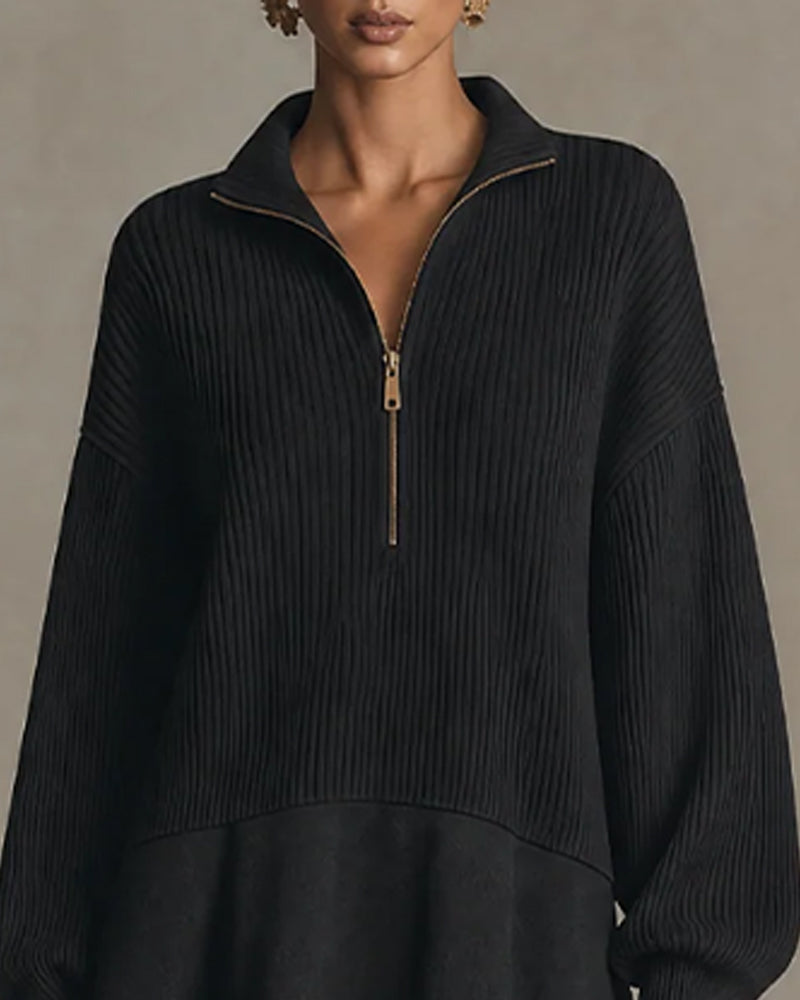 Casual Zip Long Sleeve Sweater Dress