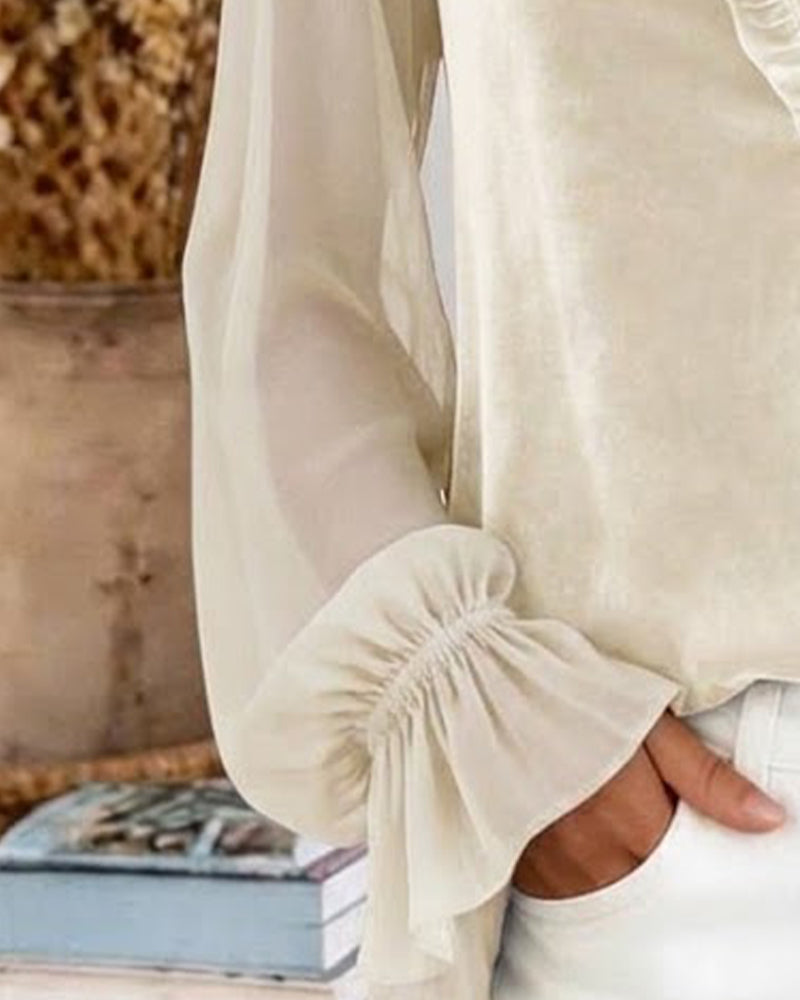 Velvet Patchwork Ruffled Sleeve Blouse
