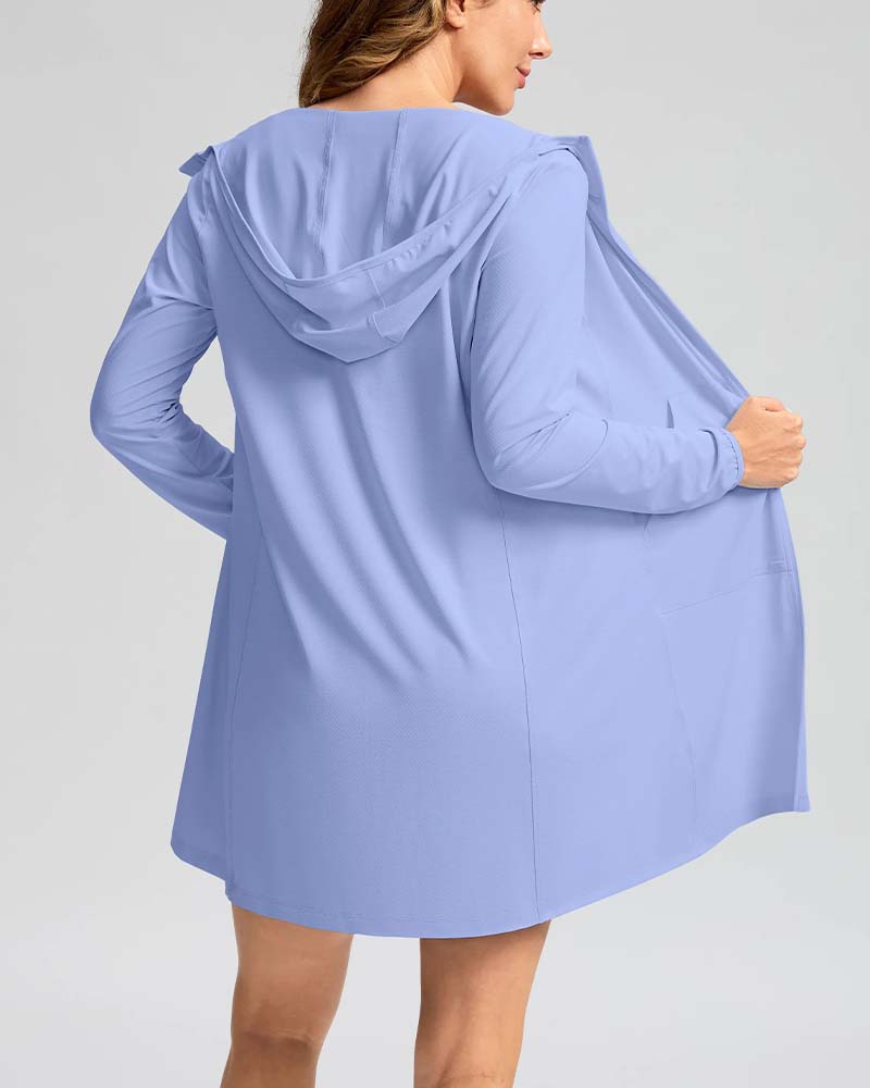 Long Sleeve Hooded Zip Pocket Sun Protection Coat