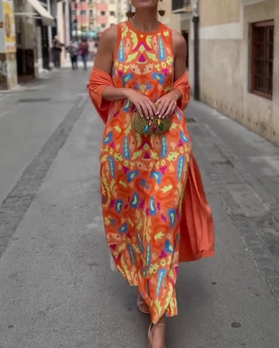 Sleeveless Long Dress With Long Cardigan Set