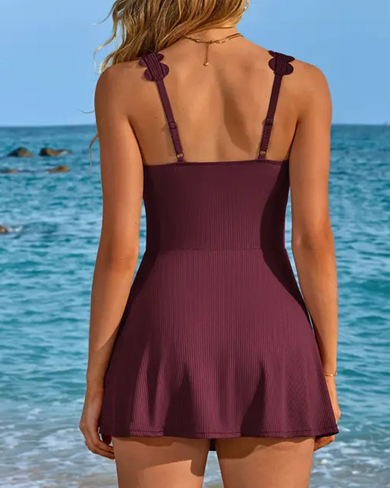 Scallop Edge Tie One Piece Swimsuit