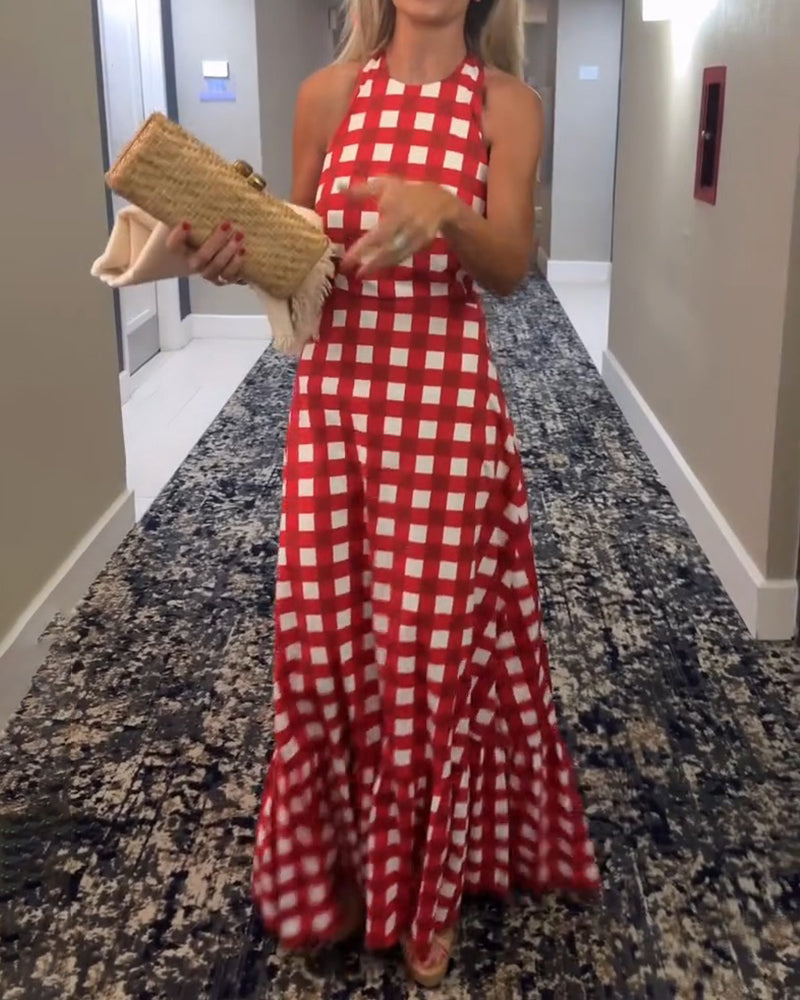 Casual Sleeveless Plaid Dress