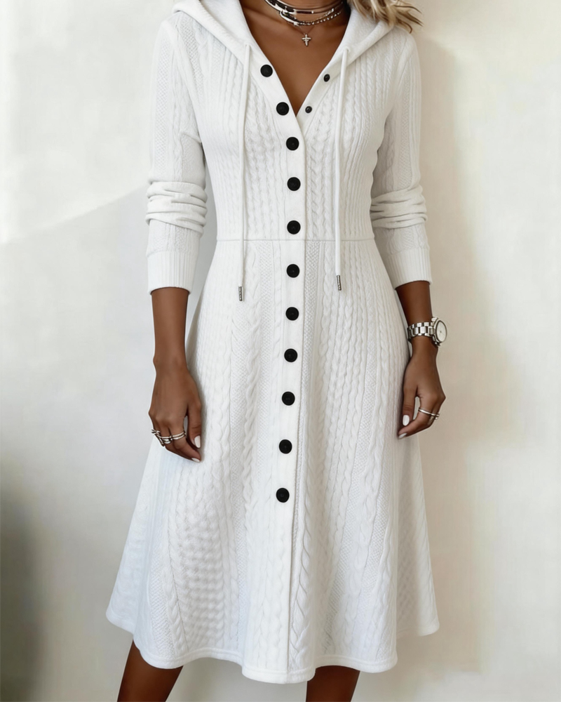 Casual Hooded Button A-Line Dress