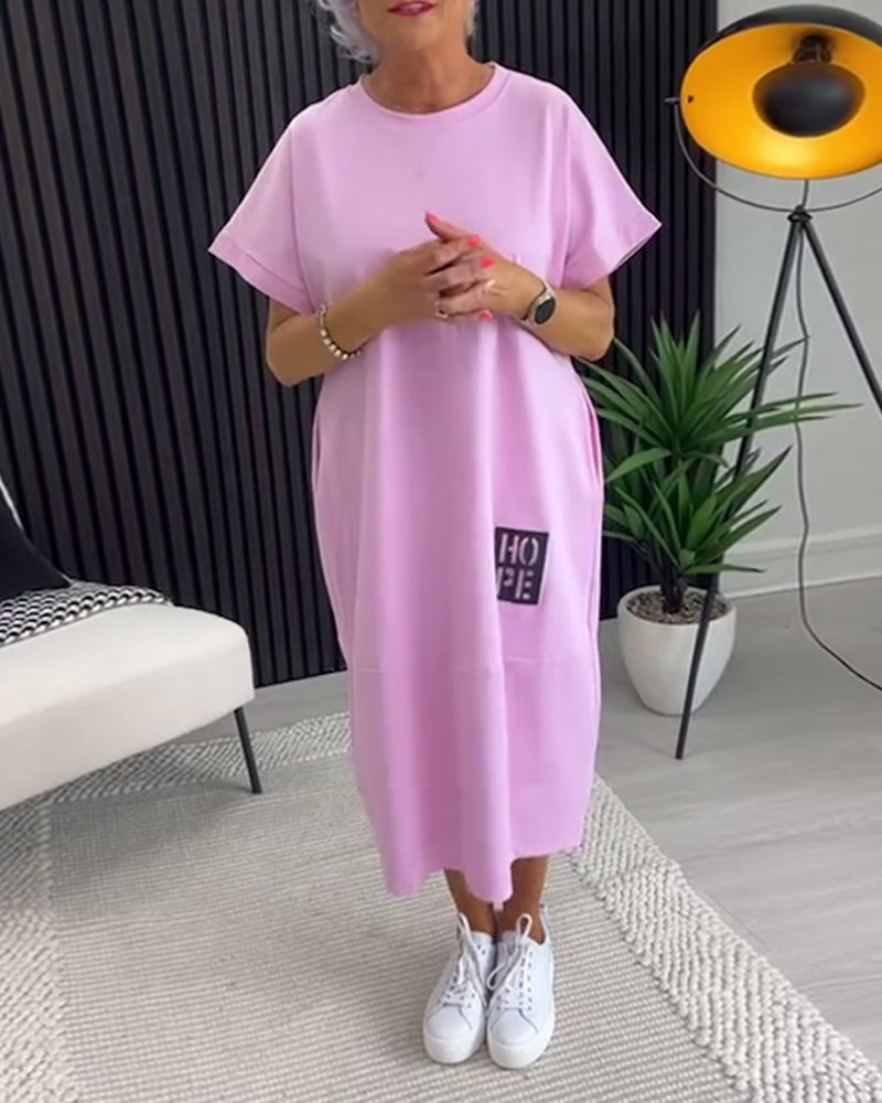 Short Sleeve Casual Straight Pocket Dress
