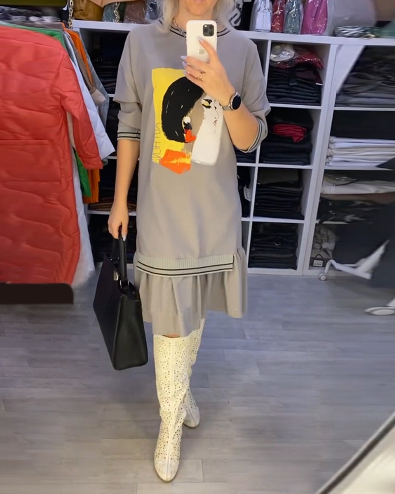 Portrait Long Sleeve Shift dress