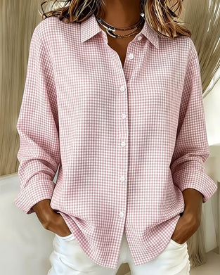 V-Neck Plaid Button-Down Loose Casual Shirt