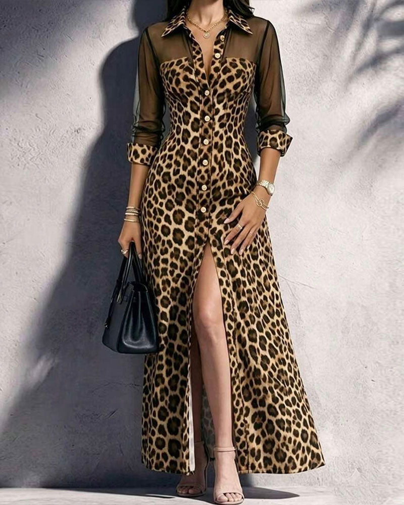 Lapel Leopard Trendy Dress