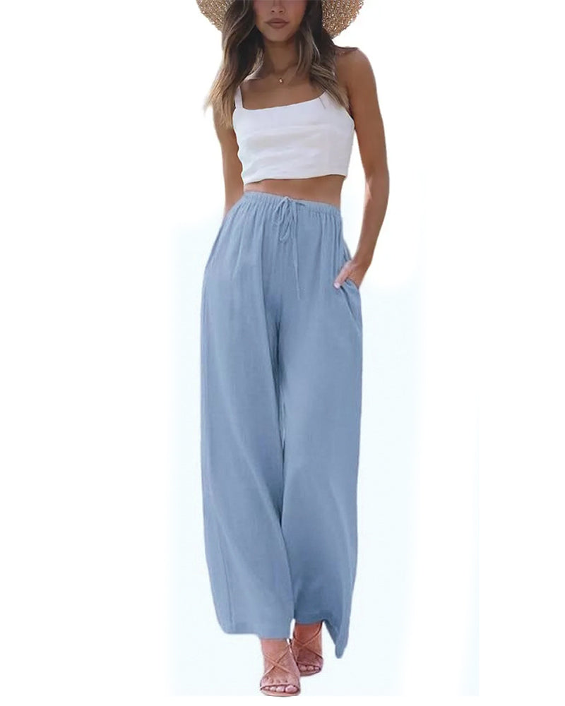 Loose Fit Casual Drawstring Wide Leg Pants