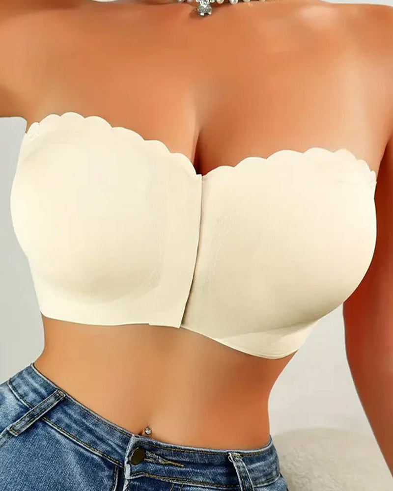 Seamless Front Closure Strapless Bandeau Bra