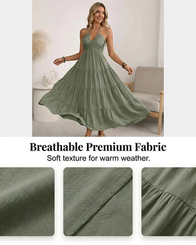 Halter Bandeau Multi-Layer Ruffle Dress
