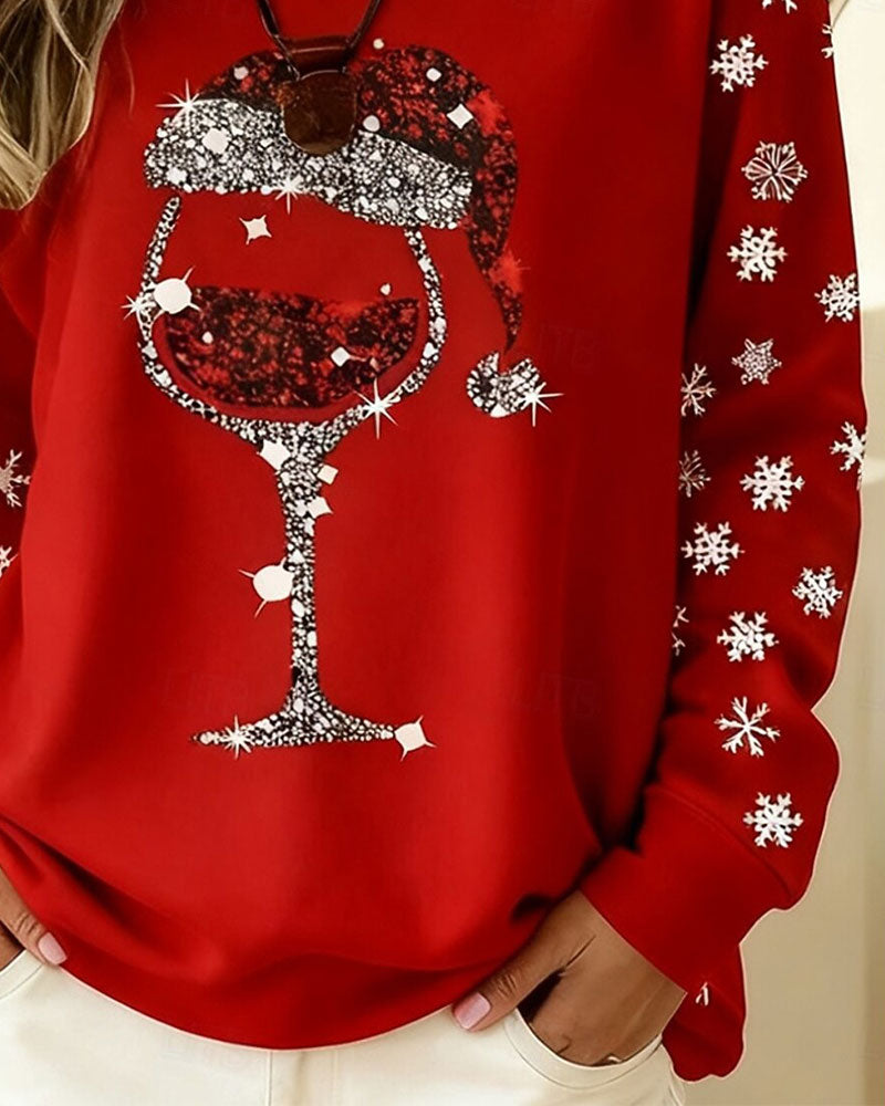 Crew Neck Christmas Style Long Sleeve Top