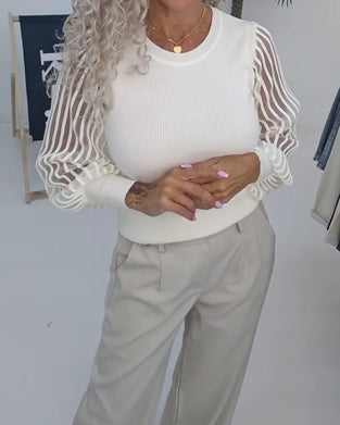 Lantern Sleeve Mesh Patchwork Top