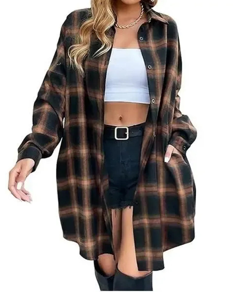 Casual Plaid Print Long Shirt