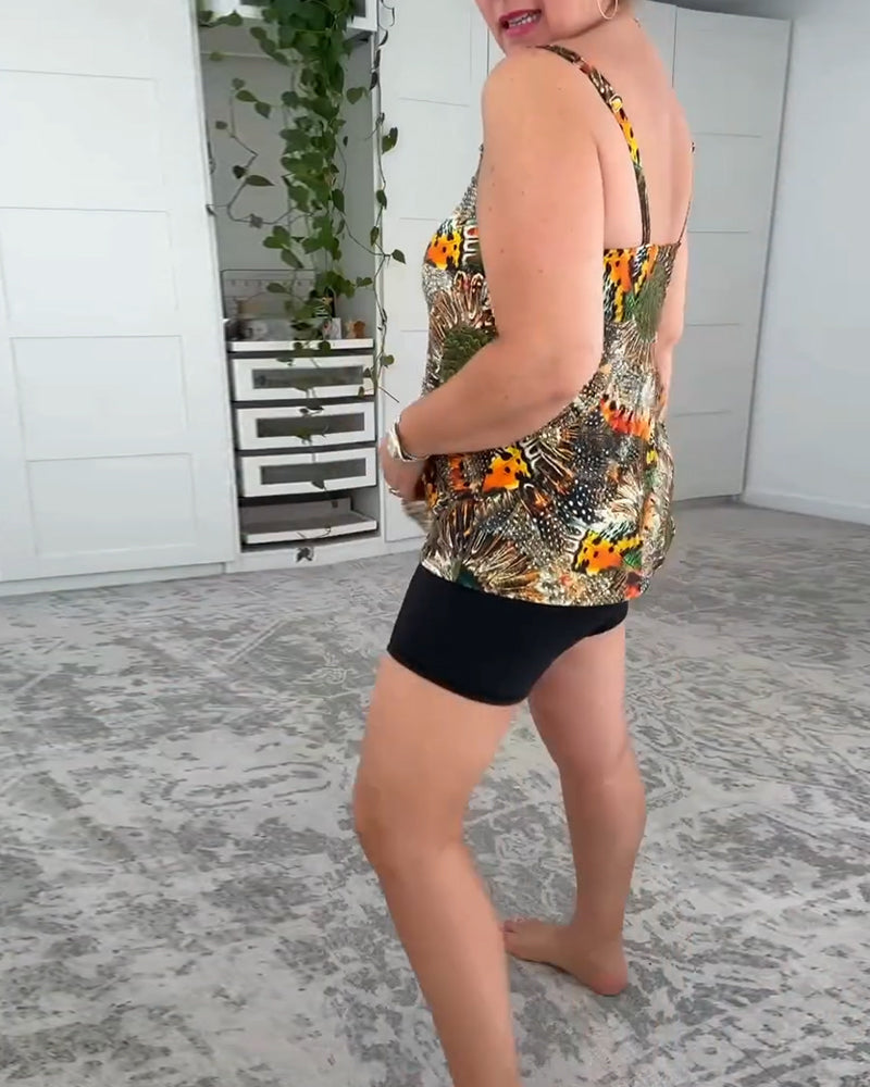 Two-Piece Printed Boxer Swimsuit