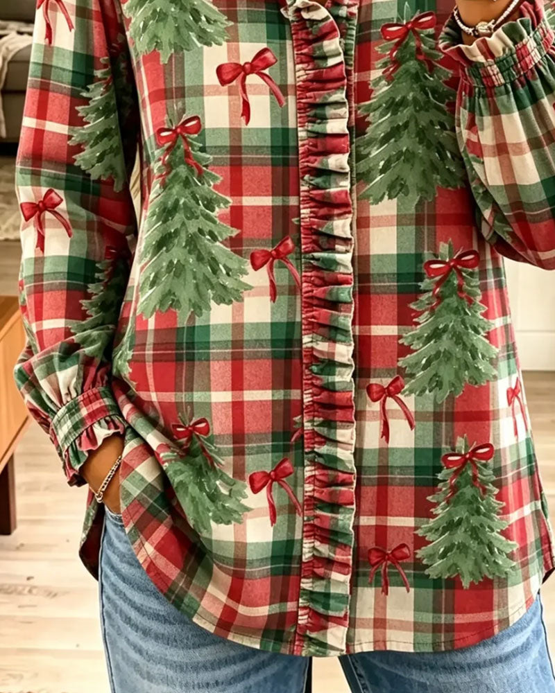 Christmas Plaid Christmas Tree Print Shirt