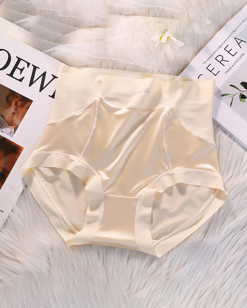 Women's High Waist Ice Silk Satin Seamless Sexy Hip Lift Tummy Control Panties