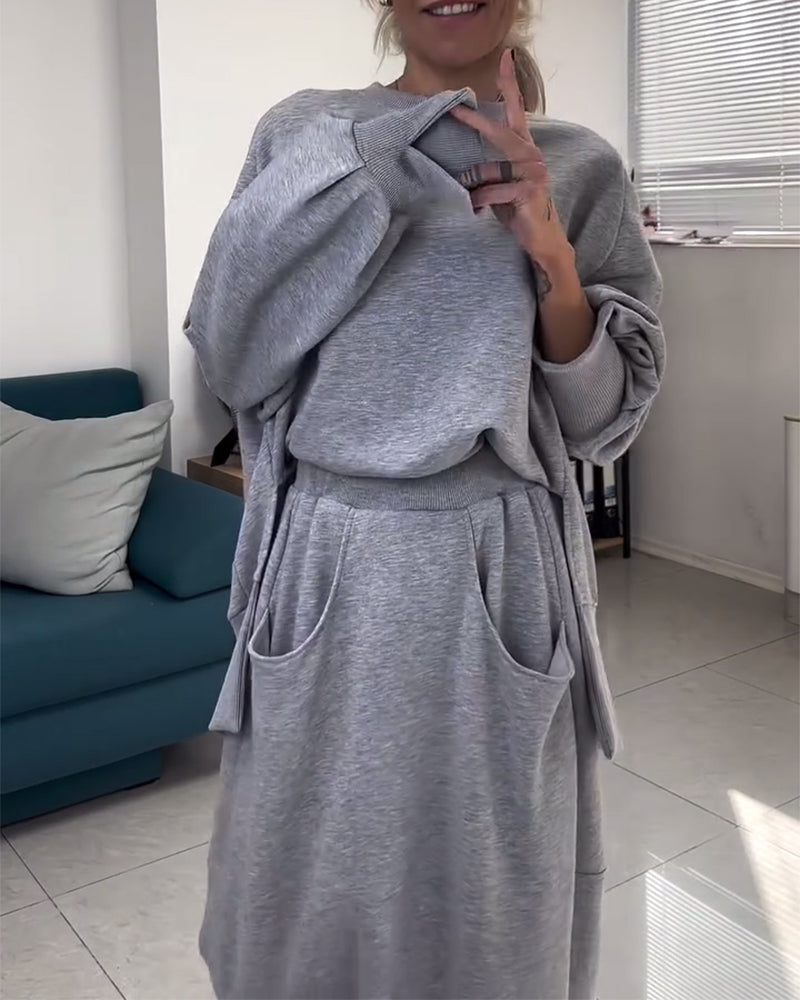 Threaded Sweatshirt & Skirt Set