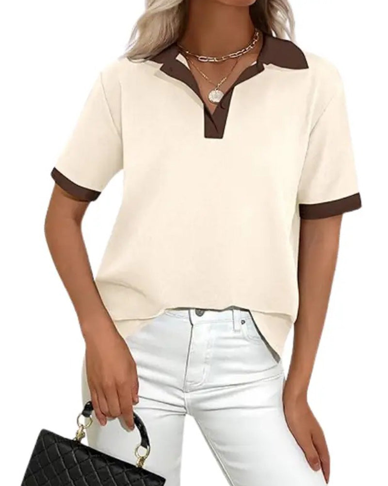 Polo Collar Colorblock Short-Sleeve T-Shirt