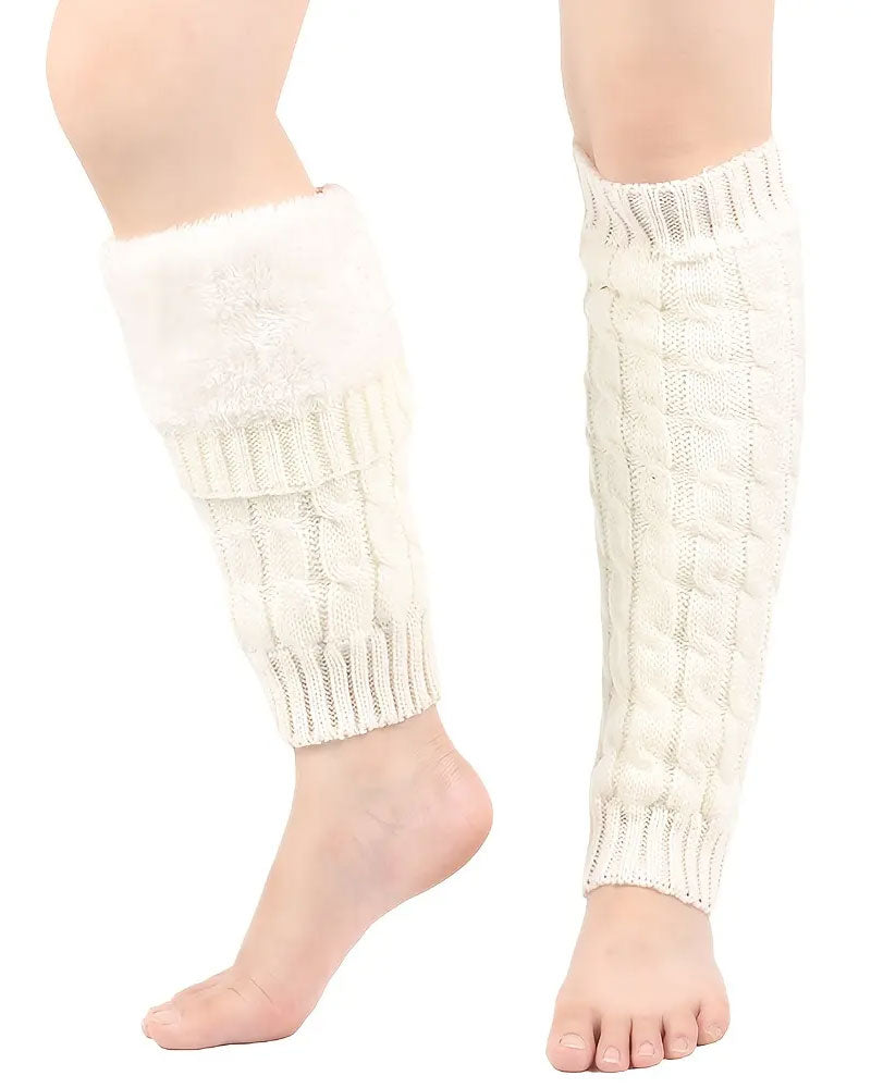 Fleece Lined Cable Knit Leg Warmers Thermal Boot Cuffs