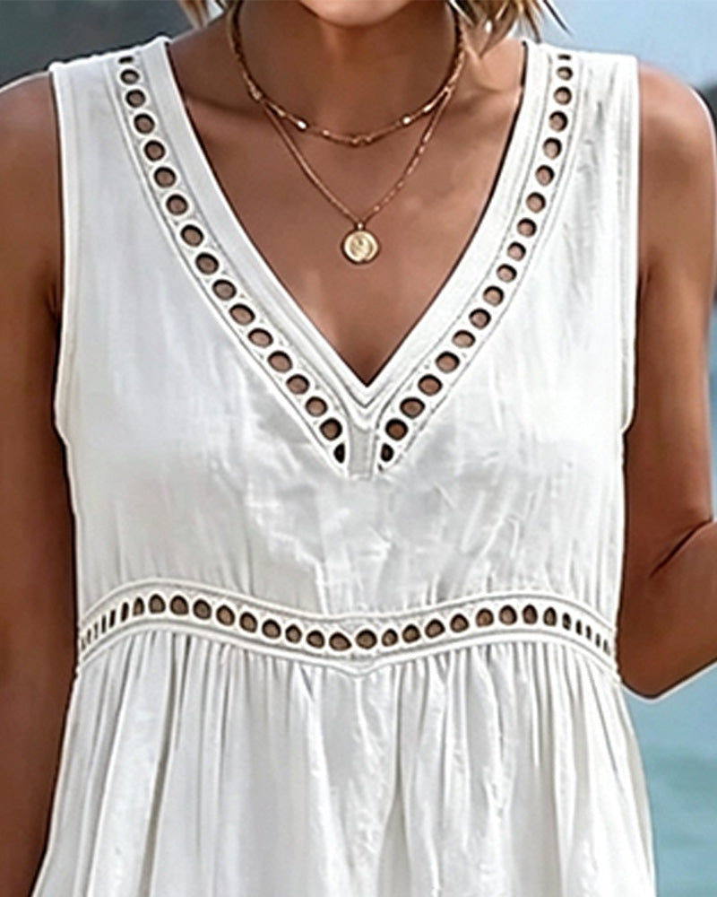 V-Neck Cut-Out Sleeveless Solid Dress