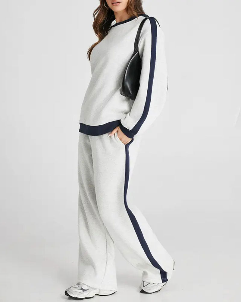 Side-Color Block Crewneck Sweatshirt Set