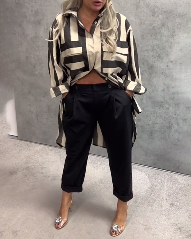 Long-Sleeved Loose Striped Shirt