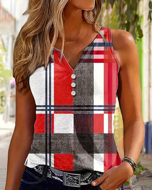 Sleeveless Printed Plaid Tank Top