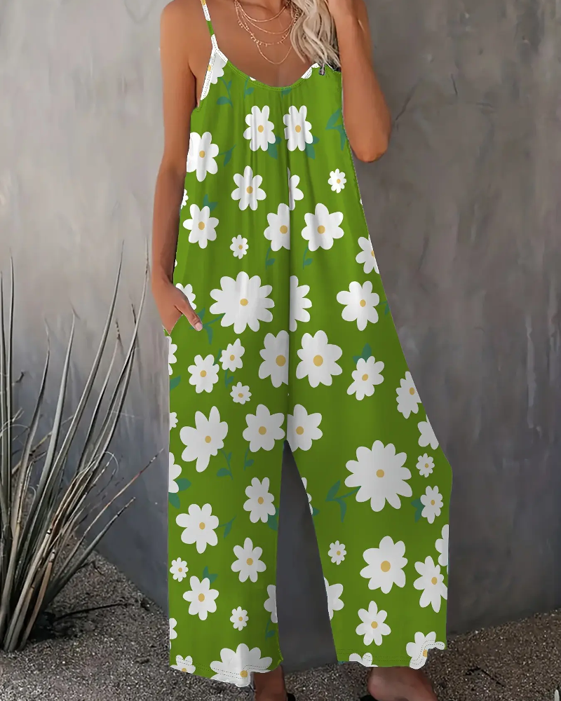 Casual Floral Print Jumpsuit