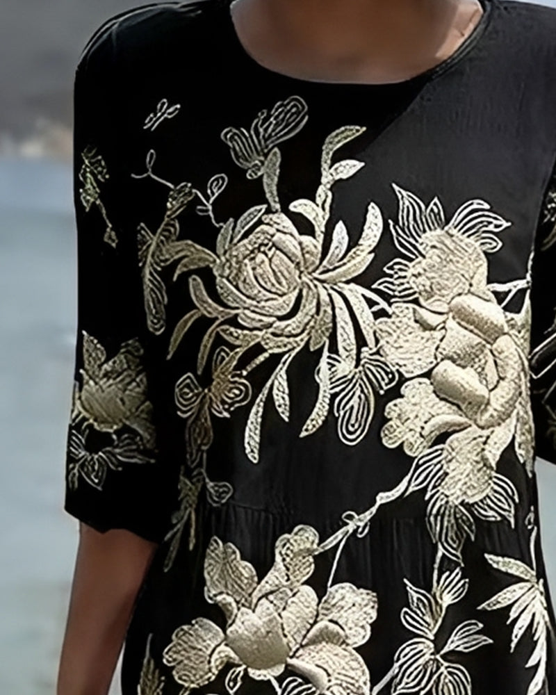 Crew Neck Short Sleeve Casual Print Dress