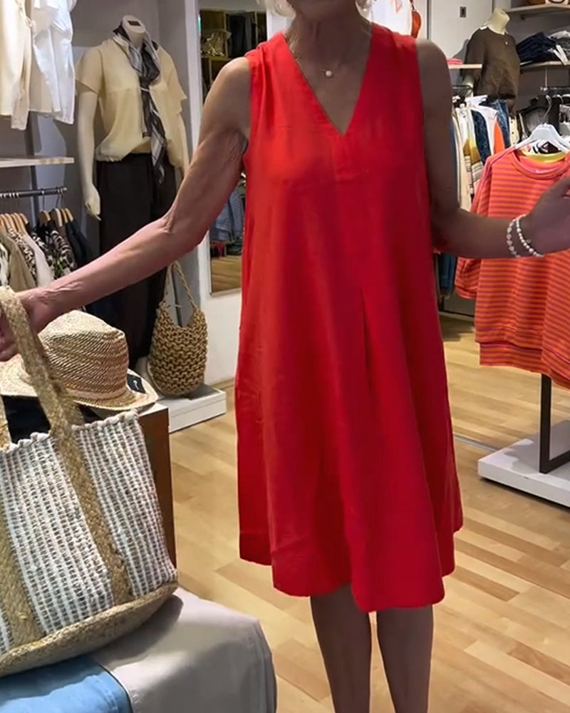 Sleeveless V-Neck Relaxed A-Line Dress