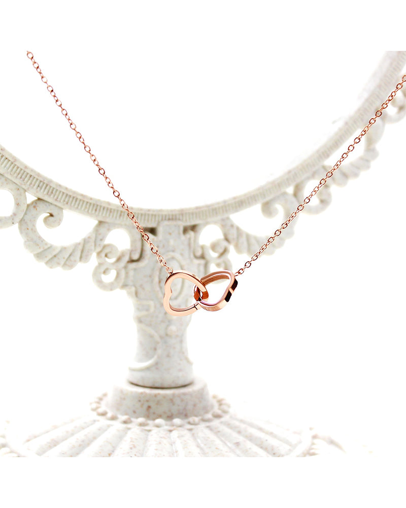 Bone Chain Double Heart Necklace