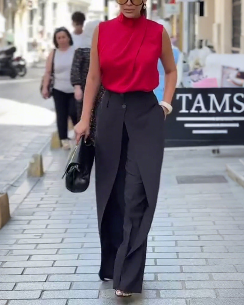 Asymmetric Layered Wide-Leg Pants
