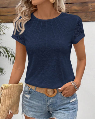 Round Neck Solid Color Short Sleeve T-Shirt