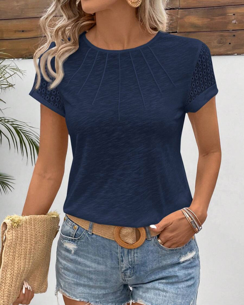 Round Neck Solid Color Short Sleeve T-Shirt