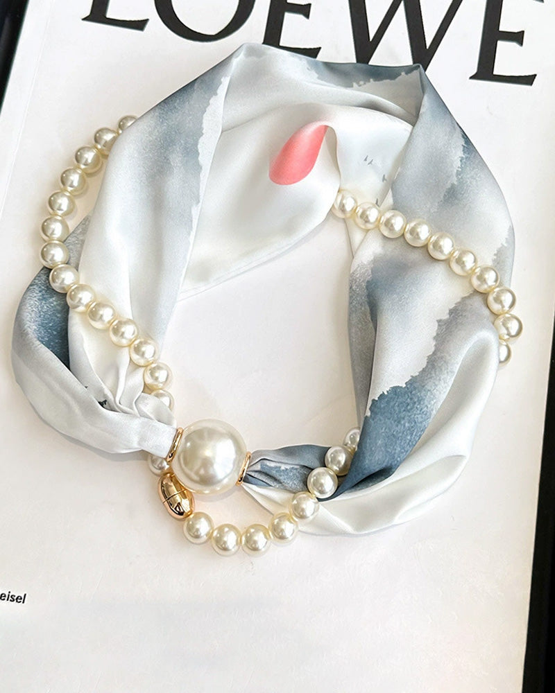 Long Pearl-Embellished Silk Necklace