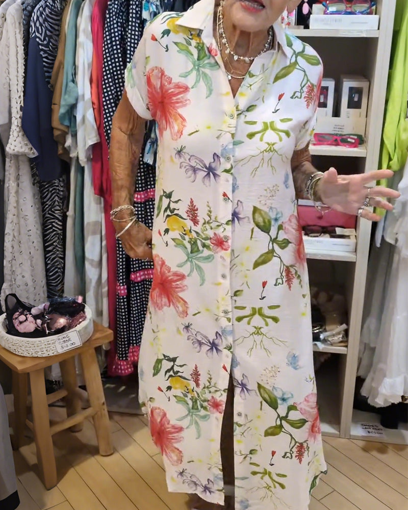 Lapel Printed Button-Down Shirt Dress