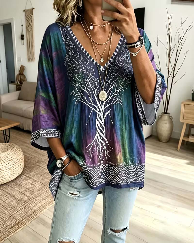 V-Neck Ombre Color-Block Blouse