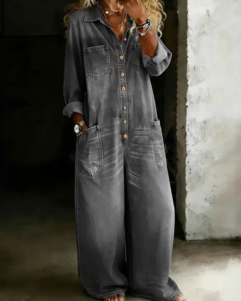 Cowboy Casual Loose Large Pocket Jumpsuit